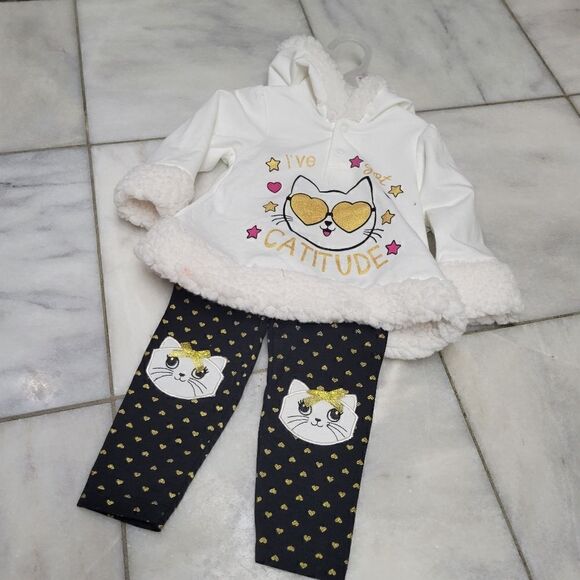 Baby Girls White Hoodie & Matching Heart Print Pants Set Size 12M NEW - Picture 1 of 10